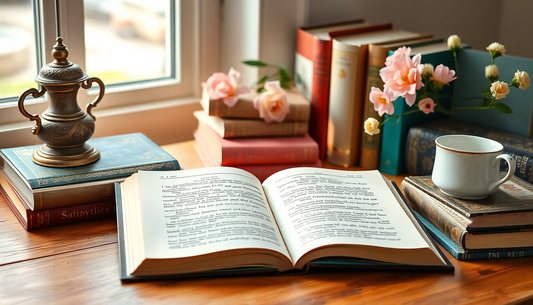Bíblia com capa decorada pousada sobre uma mesa, junto a um caderno de apontamentos