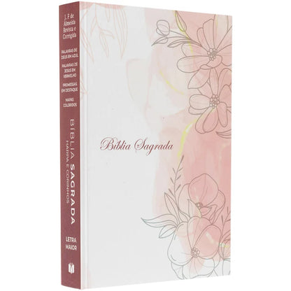 Bíblia Floral Rosa ARC | Letra Maior | Com Harpa e Corinhos | Capa Brochura