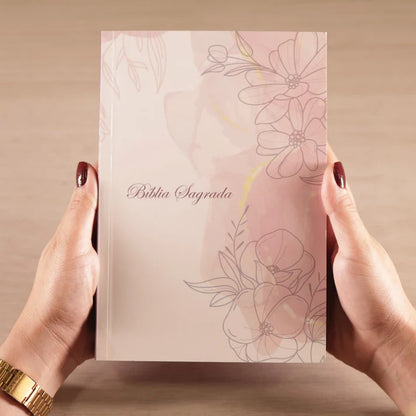 Bíblia Floral Rosa ARC | Letra Maior | Com Harpa e Corinhos | Capa Brochura