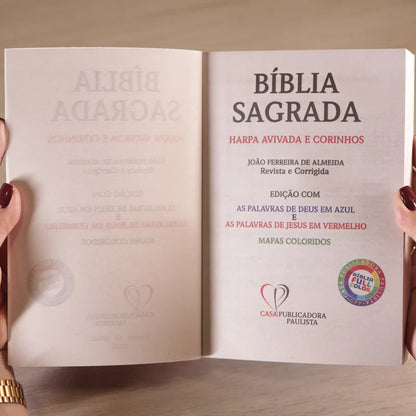 Bíblia Floral Rosa ARC | Letra Maior | Com Harpa e Corinhos | Capa Brochura