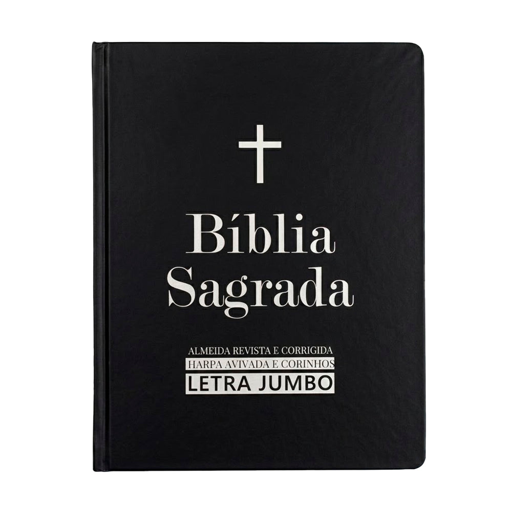 Bíblia Sagrada ARC letra jumbo, capa dura preta com cruz e selo Letra Jumbo — capa frontal