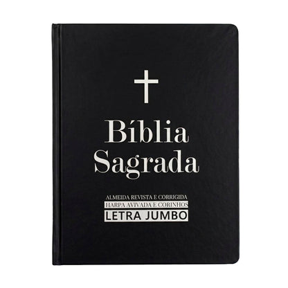 Bíblia Sagrada ARC letra jumbo, capa dura preta com cruz e selo Letra Jumbo — capa frontal