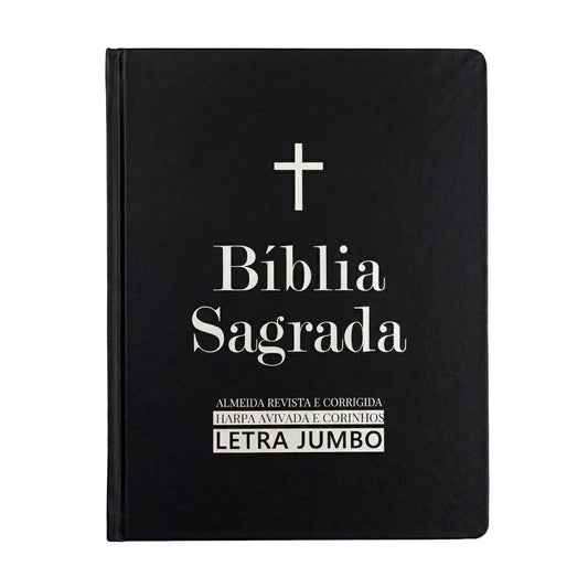 Bíblia Sagrada ARC letra jumbo, capa dura preta com cruz e selo Letra Jumbo — capa frontal