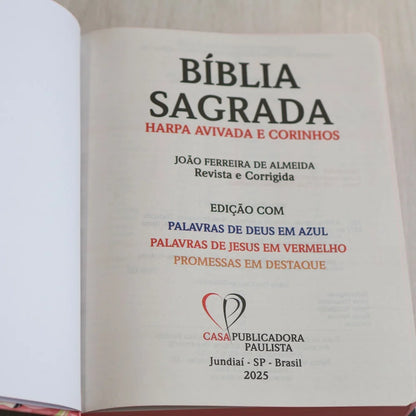 Bíblia Sagrada ARC Letra Jumbo com Harpa Avivada e Corinhos – Capa Dura Preta com Flores
