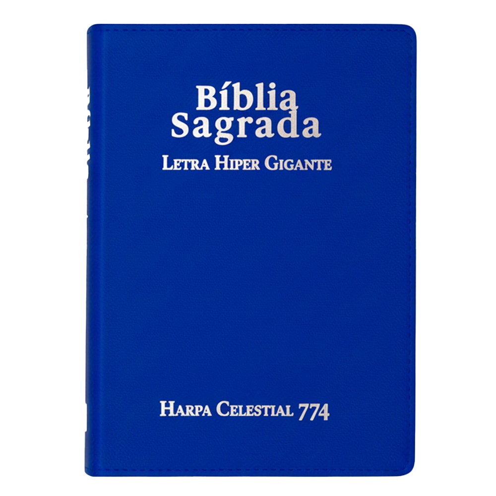 Bíblia Sagrada ARC letra hipergigante, capa luxo azul com Harpa Celestial 774 — capa frontal