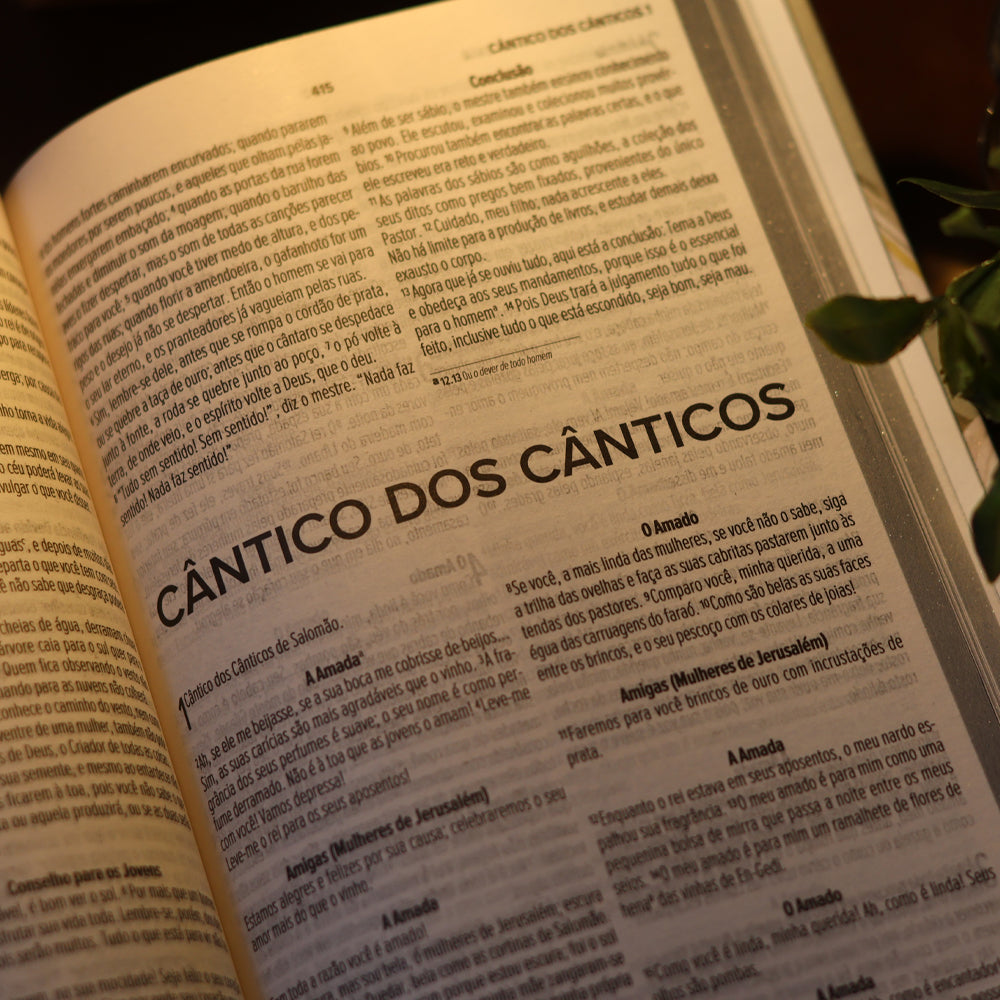 Abertura do livro Cântico dos Cânticos na Bíblia NVI Lírios letra maior