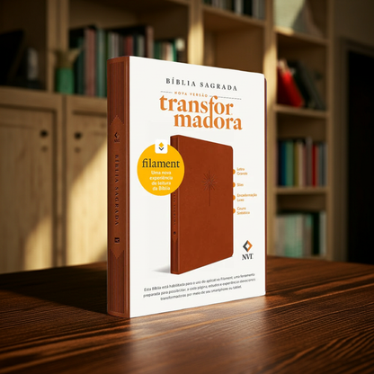 Bíblia Slim Filament | NVT | Letra Grande | Capa Couro Sintético Marrom